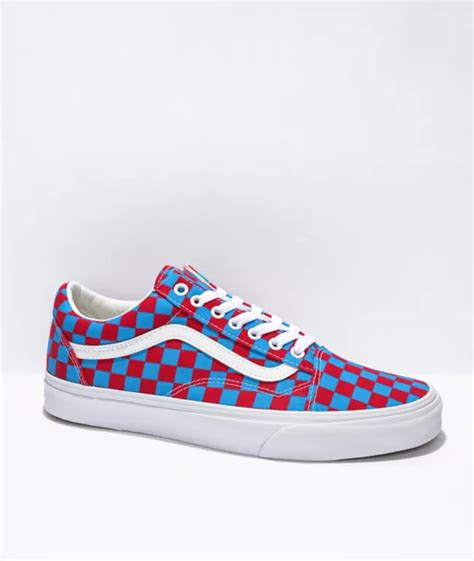 Vans Old Skool Red & Blue Checkered Skate Shoes