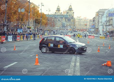 Automobile Slalom and Drift Competitions in the City Center, Car on the ...