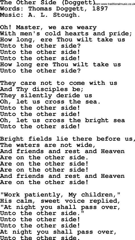 Hymns and Songs about Heaven: The Other Side (doggett) - lyrics, and PDF