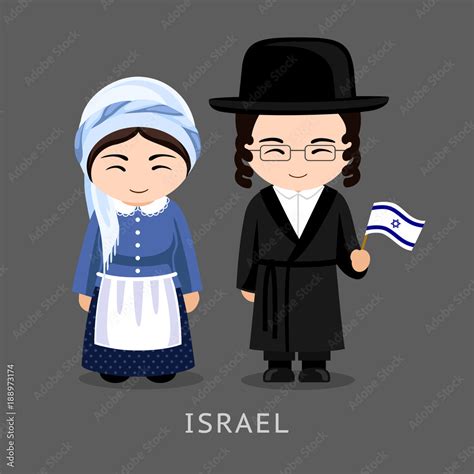 Vecteur Stock Jews in national dress with a flag. Man and woman in ...