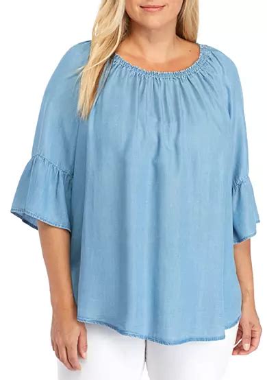 Ruby Rd Plus Size Denim Flounce Top | Belk