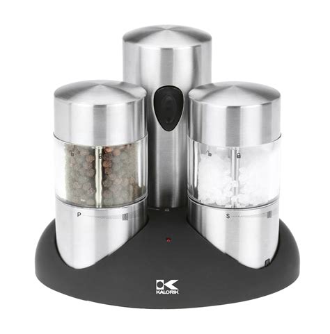 Kalorik Rechargeable Electric Salt and Pepper Mills, Stainless Steel ...