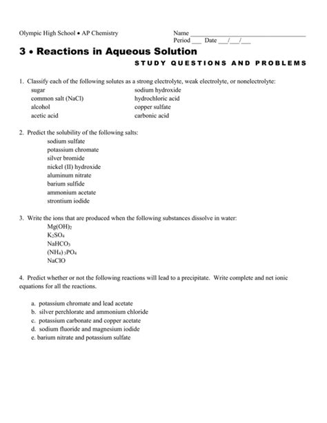 3 Reactions in Aqueous Solution