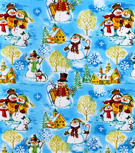 Cotton Quilt Fabric Flannel Christmas Snowman Family Winter - AUNTIE ...