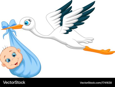 Cartoon stork with baby Royalty Free Vector Image