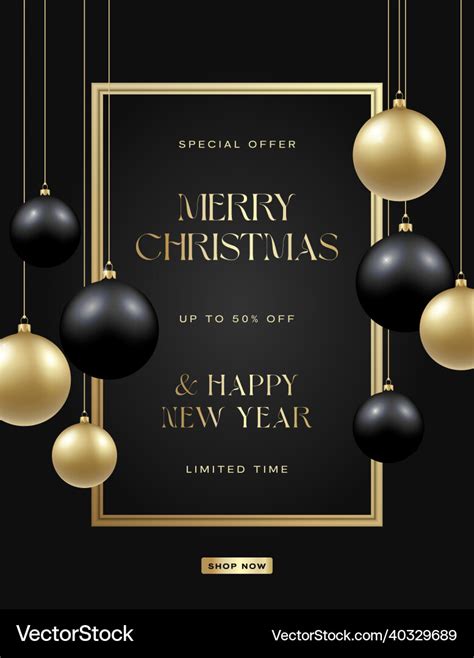 Christmas black and golden baubles on dark Vector Image