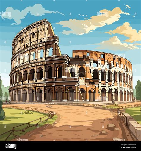 Colosseum. Colosseum hand-drawn comic illustration. Vector doodle style ...