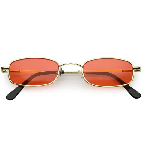 sunglass.la - 90's Small Rectangle Sunglasses Slim Arms Color Tinted Lens 45mm (Gold / Red ...