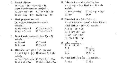 Rumus Aljabar Matematika Kelas 8