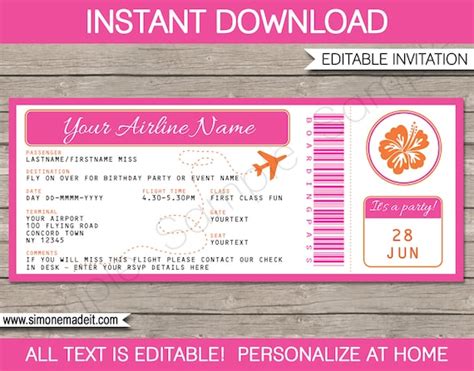 Boarding Pass Birthday Invitation Template Free Collection