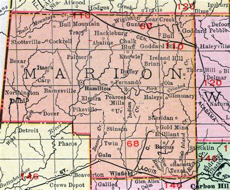 Marion County, Alabama, Map, 1911, Hamilton, Guin, Winfield, Hackleburg