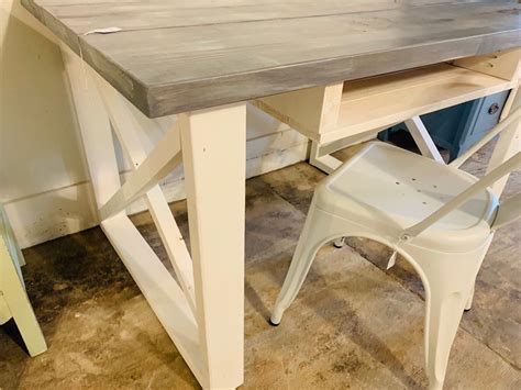 Rustic Farmhouse Desk with Storage, Antique White Base and Gray White Wash Top, Wooden Office ...