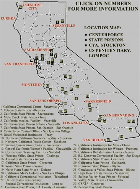 California Prisons Map California State Prison Locations Map With ...