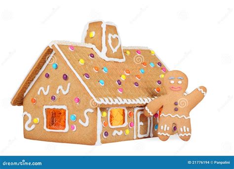 Gingerbread House with Gingerbread Man, Isolated Stock Photo - Image of ...