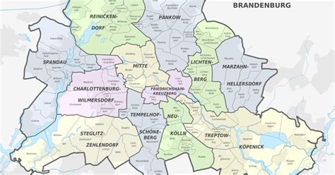 Map of Berlin 12 boroughs (bezirke) & neighborhoods