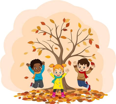 Cartoon Happy kids playing in autumn background 4990210 Vector Art at ...