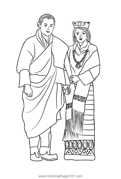 King & Queen Of Bhutan Coloring Page for Kids - Free Bhutan Printable Coloring Pages Online for ...