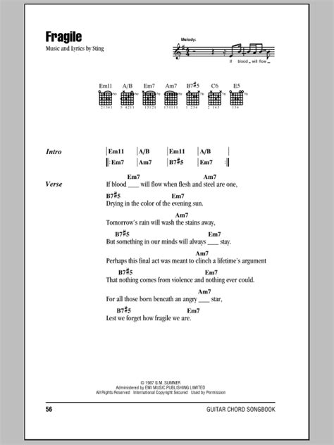 Fragile by Sting Sheet Music for Guitar Chords/Lyrics at Sheet Music Direct