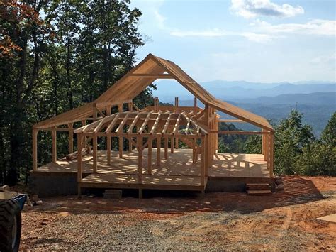 22' x 36' Carriage Barn Timber Frame Kit with (2) 12' Lean-To Overhangs (Bostic NC) | Pole barn ...