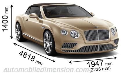 Dimensions of Bentley cars showing length, width and height