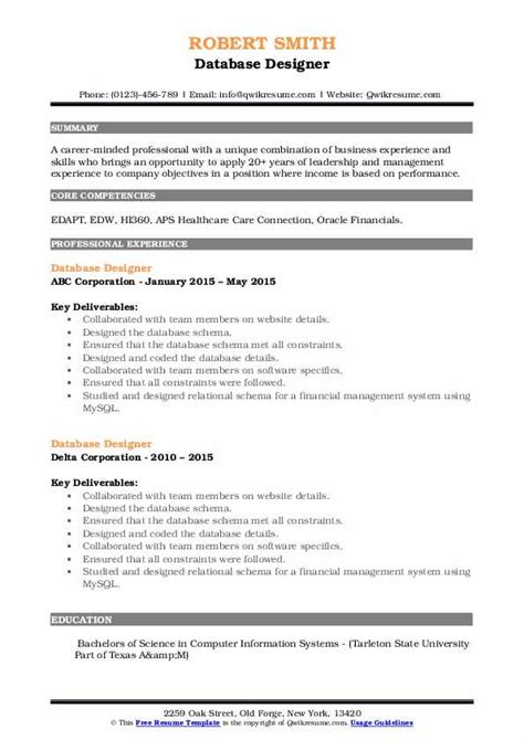 Database Designer Resume Samples | QwikResume