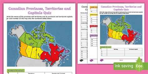 Canada provinces and capitals quiz - Grades 4-6