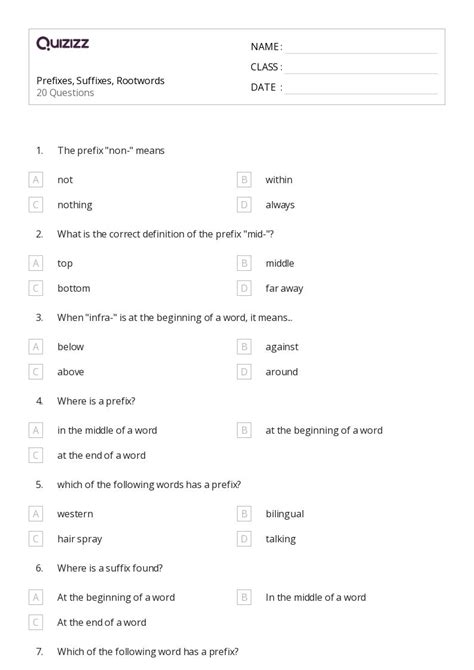 50+ Prefixes worksheets for 8th Grade on Quizizz | Free & Printable