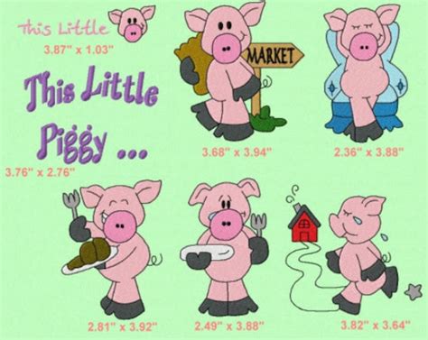 25 This Little Piggy Nursery Rhyme Embroidery Designs With | Etsy UK