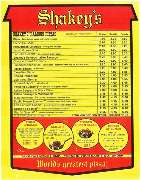 Shakey's Pizza menu, 1974 | When Shakey's Pizza Parlor & Ye … | Flickr