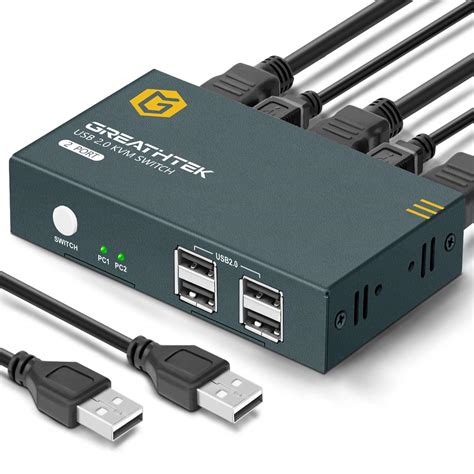 Amazon.com: GREATHTEK HDMI KVM Switch 2 Port, 4 USB2.0 Ports, Ultra HD 4K@30Hz, 2 PCs Share 1 ...