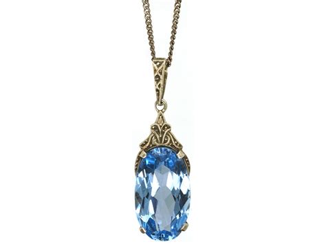 Art Deco Synthetic Blue Spinel Pendant on Silver Chain - The Antique ...