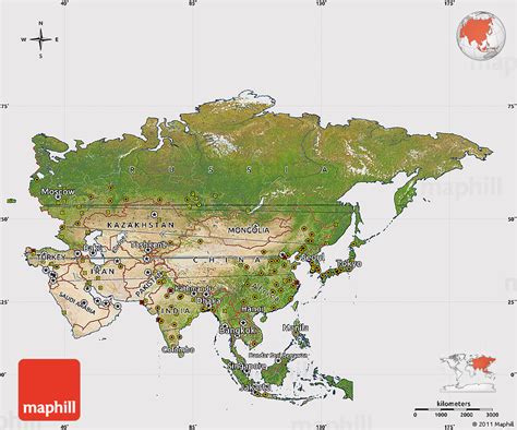 Satellite Map of Asia, cropped outside