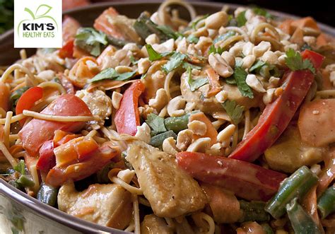 Thai Peanut Chicken Pasta with Vegetables | Kim's Healthy Eats