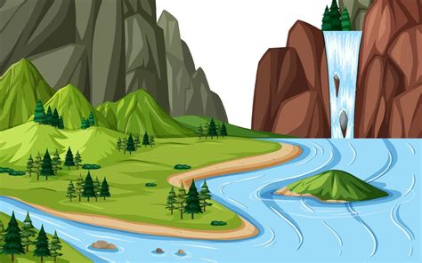 Land and water geography landscape 2088374 Vector Art at Vecteezy