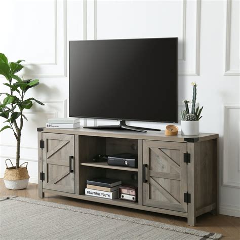 FITUEYES Farmhouse Barn Door Wood TV Stands for 70'' Flat Screen, TV Console Storage Cabinet ...