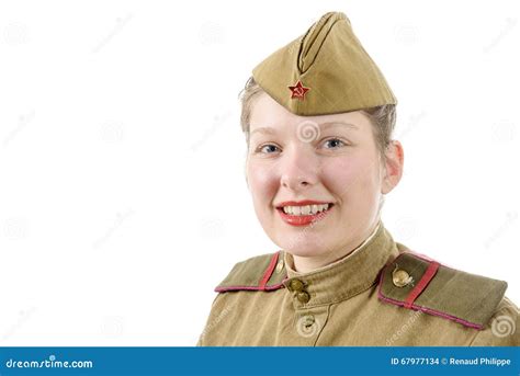 Portrait of Pretty Young Woman in Russian Military Uniform, on W Stock Photo - Image of female ...