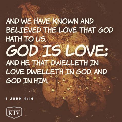 1 John 4:16 KJV ~ And we have known and believed the love that God hath to us. God is love; and ...