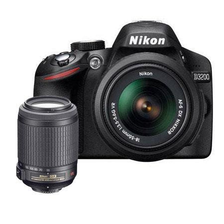 Nikon D3200 DSLR Camera with 18-55mm f/3.5-5.6G AF-S DX VR Lens, Black - Bundle - with 55-200mm ...