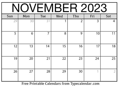 Free Printable November 2023 Calendars - Download