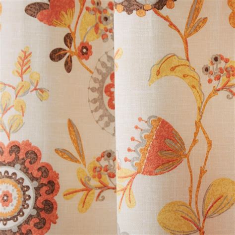 Orange Eyelet Curtains Floral Retro Geometric Ready Made Ring Top Curtain Pairs | eBay