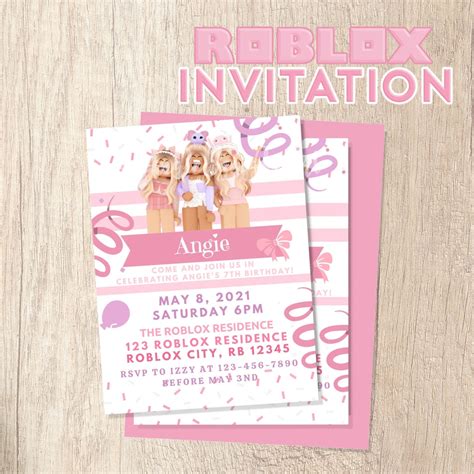 Girl Roblox Invitation Pink Girl Roblox Invitation Roblox | Etsy