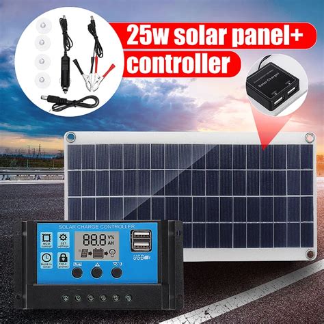 25W 12V Dual USB Solar Panel with Car Charger + 10/20/30/40A USB Solar ...