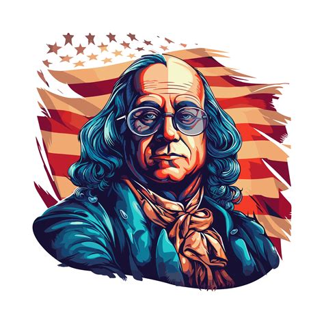 Benjamin franklin with the united states flag in background design t-shirt design ...