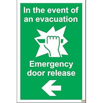 Emergency Door Release Safety Sign - Self adhesive sticker 100mm x 100mm: Amazon.co.uk: Office ...