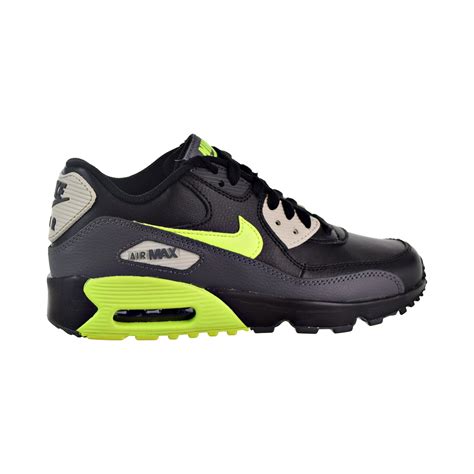 Nike - Nike Air Max 90 Leather Big Kids' Shoes Dark Grey/Volt Black ...