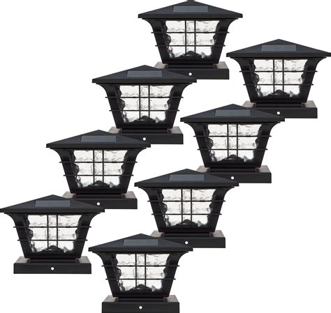 GreenLighting 8 Pack Cape Cod 5x5 Solar Powered Post Cap Light with 4x4 Base Adapter, Fits 5 ...