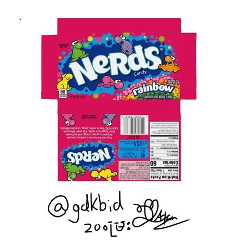 a candy bar with the word nerds on it's side and an image of gum