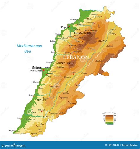 Lebanon physical map stock vector. Illustration of travel - 154198233