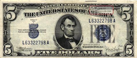 1934 - C $5. 00 United States Silver Certificate Fr 1653 L63322798a Xf