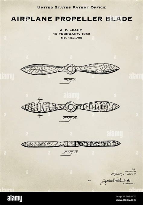 US patent design for an airplane propeller design from 1949 on a ...